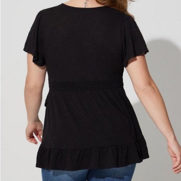 Women’s Torrid 0 Black Wrap Surplice Tiered Ruffle Top L XL 12 - Picture 6 of 14